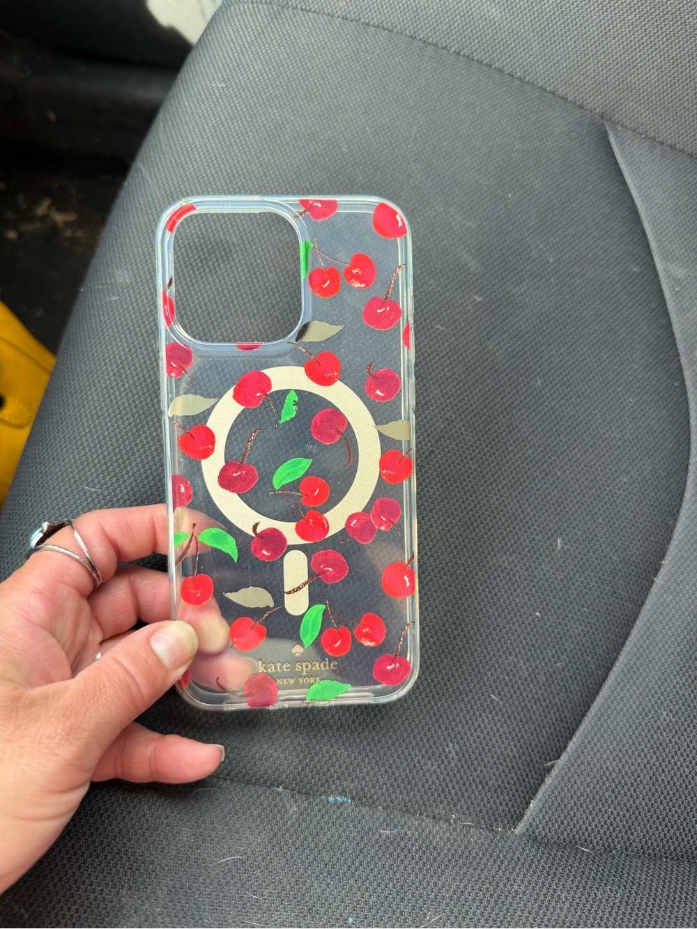 kate spade iPhone 15 pro max Clear Cherry Print Phone Case in Red, Green & Gold